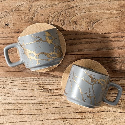 Miniatura 26 de LUKA Taza de café expreso de porcelana con platillo y soporte de metal, 4 onzas líquidas apilables de cerámica Demitasse Espresso tazas para café