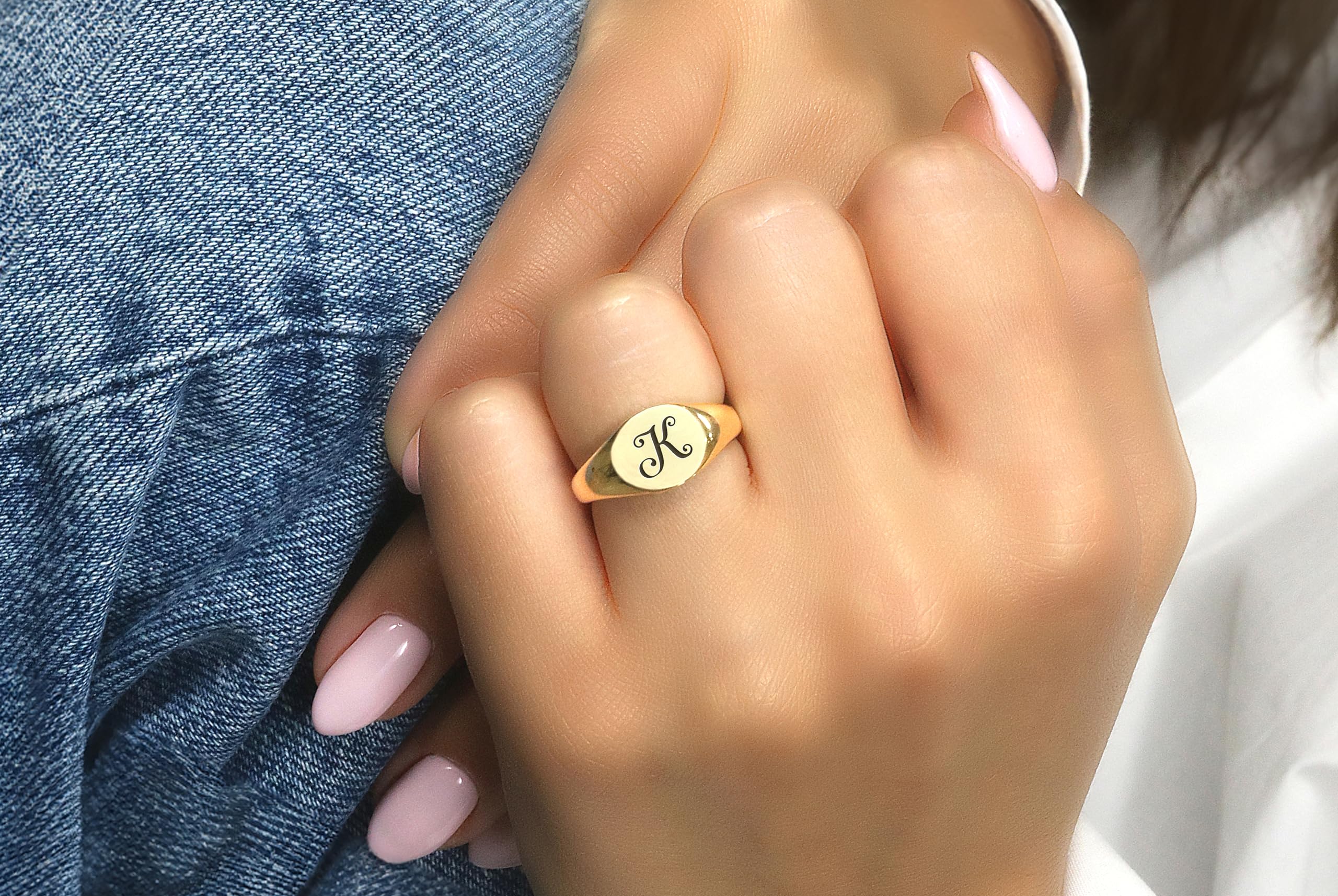 Vintage Letter Signet Ring - 14k Gold Personalized Jewelry - Cute Womens Ring - Gift For Her product thumbnail 3