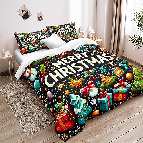 Miniatura 2 de Herside Juego de ropa de cama de Halloween de dibujos animados, funda de edredón tamaño Queen para niños y niñas, lindo juego de ropa de cama con