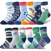 ANTSANG Toddlers Boys Girls Grip Socks,Baby Kids Crew Cotton Socks,12 Pairs
