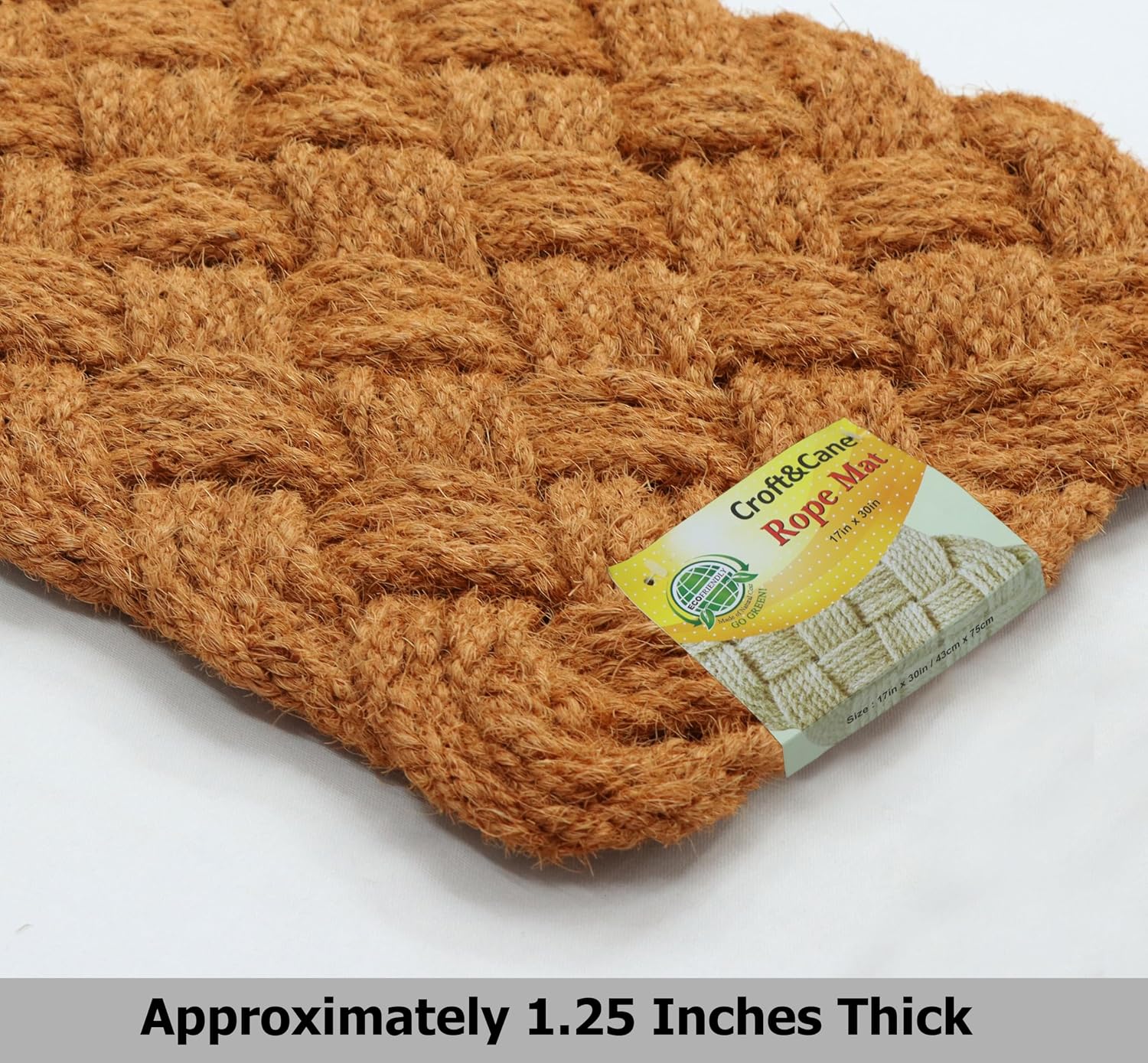 Croft&Cane Rope Woven Doormat - Set of 2 Natural 17x30 Inches Handmade Coir Entryway Mat - Nautical Interwoven Rope Design - Heavy Duty Coconut Fiber Door Mat for Indoor Outdoor Use