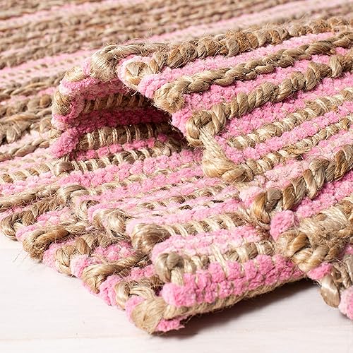 Miniatura 5 de SAFAVIEH Cape Cod Collection - Alfombra de área de 5 x 8 pies, rosa claro, yute de tejido plano hecho a mano, ideal para zonas de alto tráfico en