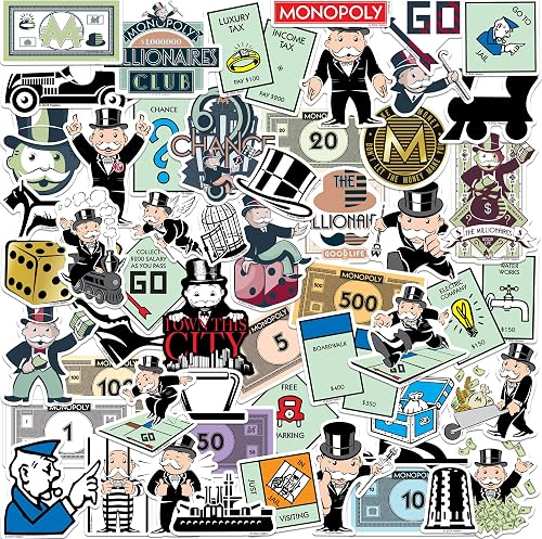 Monopoly 50 Count Vinyl L Deluxe Stickers, Tablet, Indoor & Outdoor Use