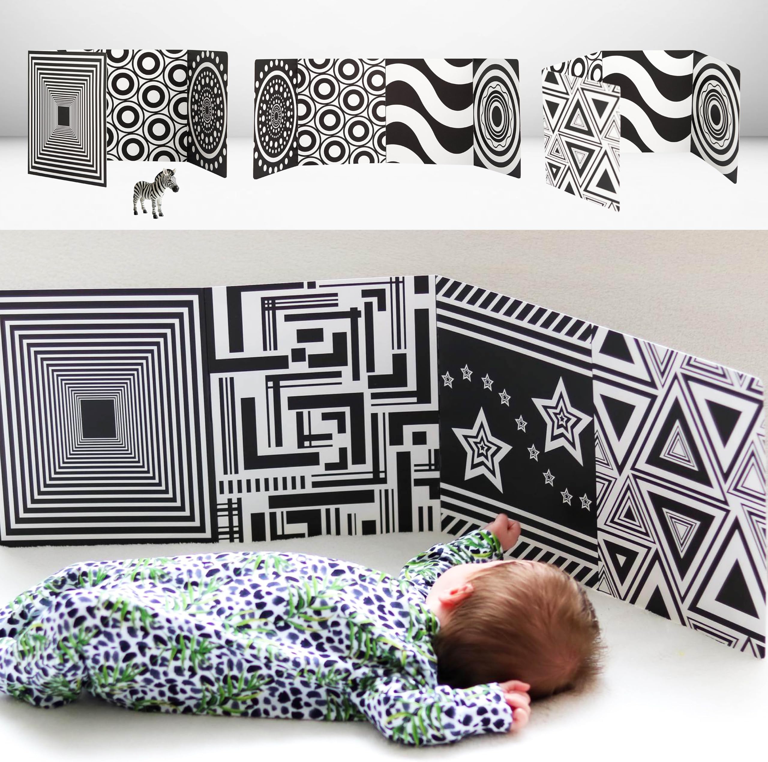 My Little Learner Supersized Black and White Baby Book - High Contrast Baby Sensory Fold-Out Board for Newborn Sensory Toys - Thick Stand Up Board - Black and White Baby Toys 0-6 Months & Older