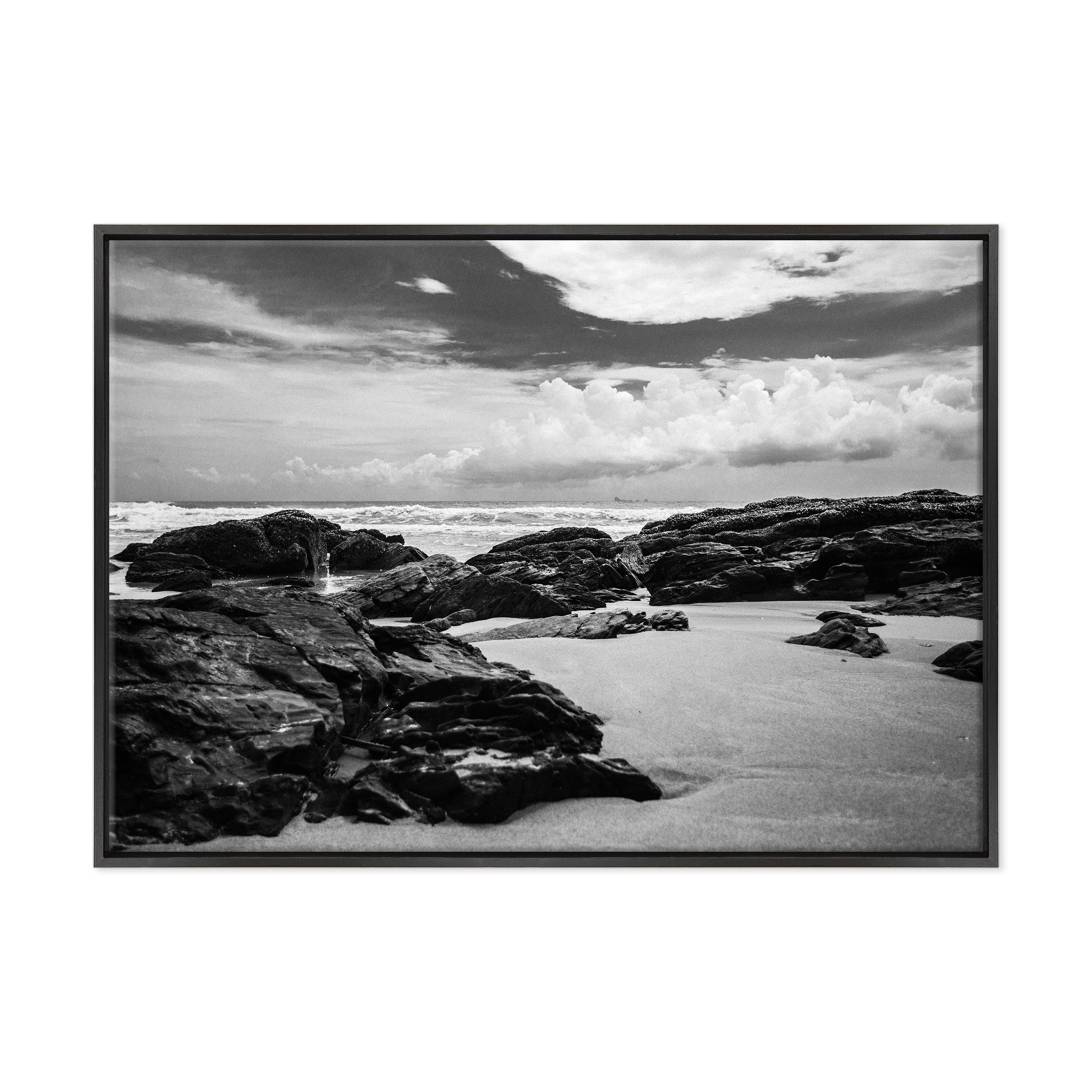 QUADRO SU TELA CANVAS INTELAIATO - CON CORNICE - Oceano Bianco e Nero - Paesaggio Natura Panorama - 70x100cm - Stile Moderno Nero- (cod.4381)