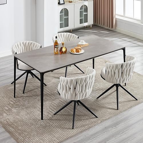 Miniatura 7 de BFZ Juego de 2 sillas de comedor de terciopelo, sillas de comedor tapizadas giratorias con respaldo copetudo, sillas de cocina modernas, sillas