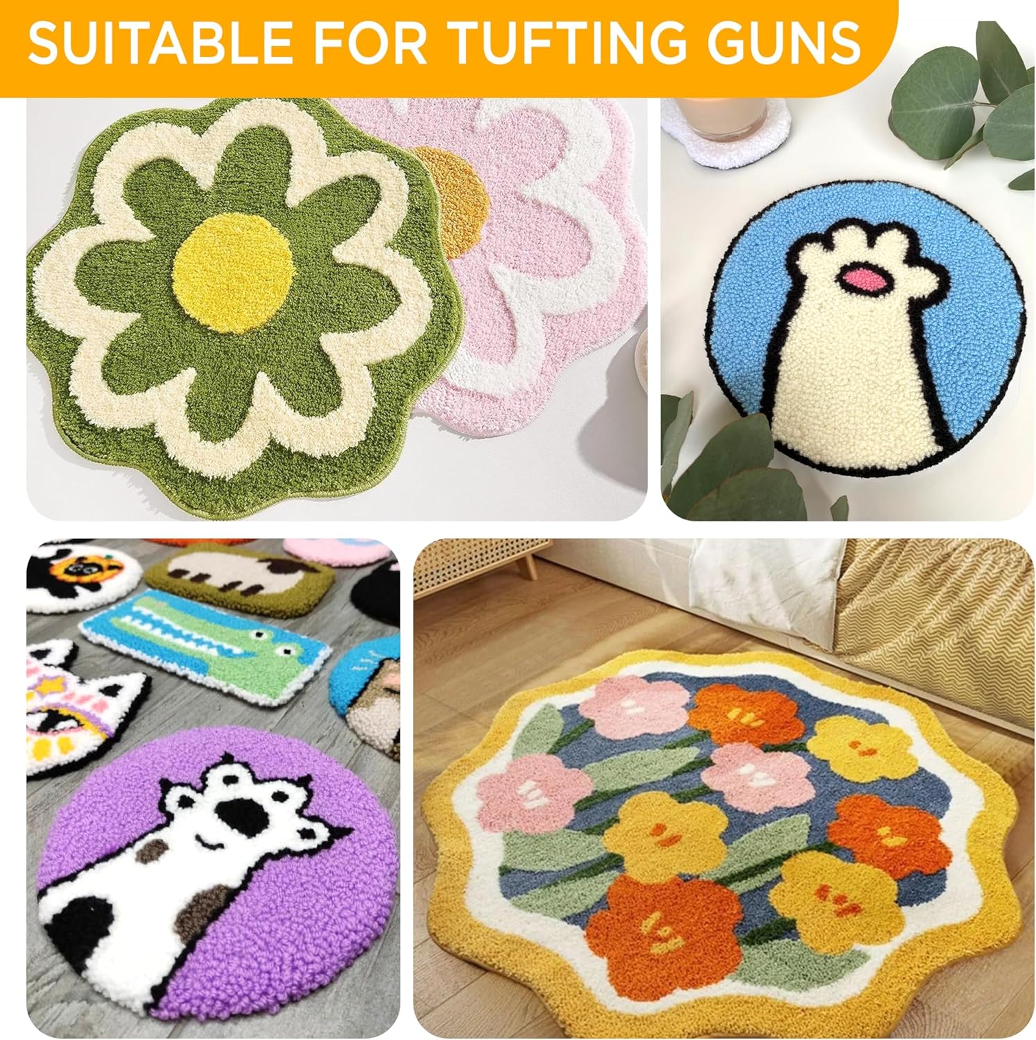 80” x 80” Large Tufting Cloth for Tufting Gun, Primary Tufting Cloth with Marked Lines, Durable Monks Cloth for Punch Needle, Edges Sewn for DIY Crafts