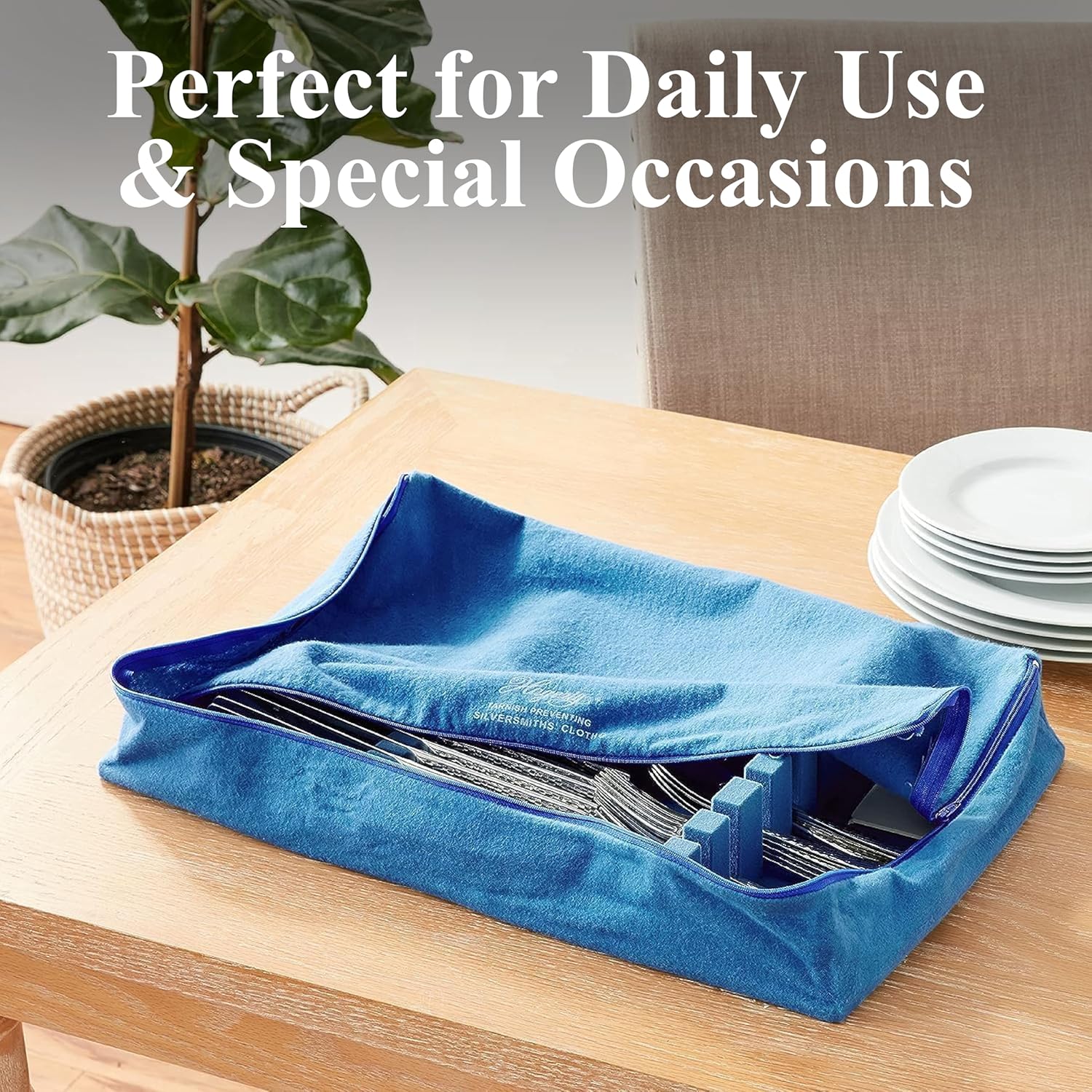 Hagerty Zippered Flatware Storage Drawer Liner –Tarnish Preventative Silverware Organizer, Large Container, Cutlery Holder, and Utensil Keeper Bag, Made in USA, Kosher Certified,Blue, 19" x 12" x 2.5" - Image 7