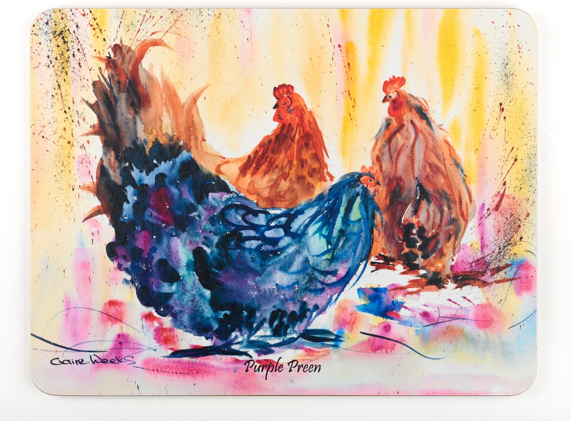 Serving Mat “Purple Preen” from the Claire Weeks Collection, 15. x 11.5” Heat Resistant Melamine Cork Back Serving Mat, Easy to Clean, Decorative Surface Saver
