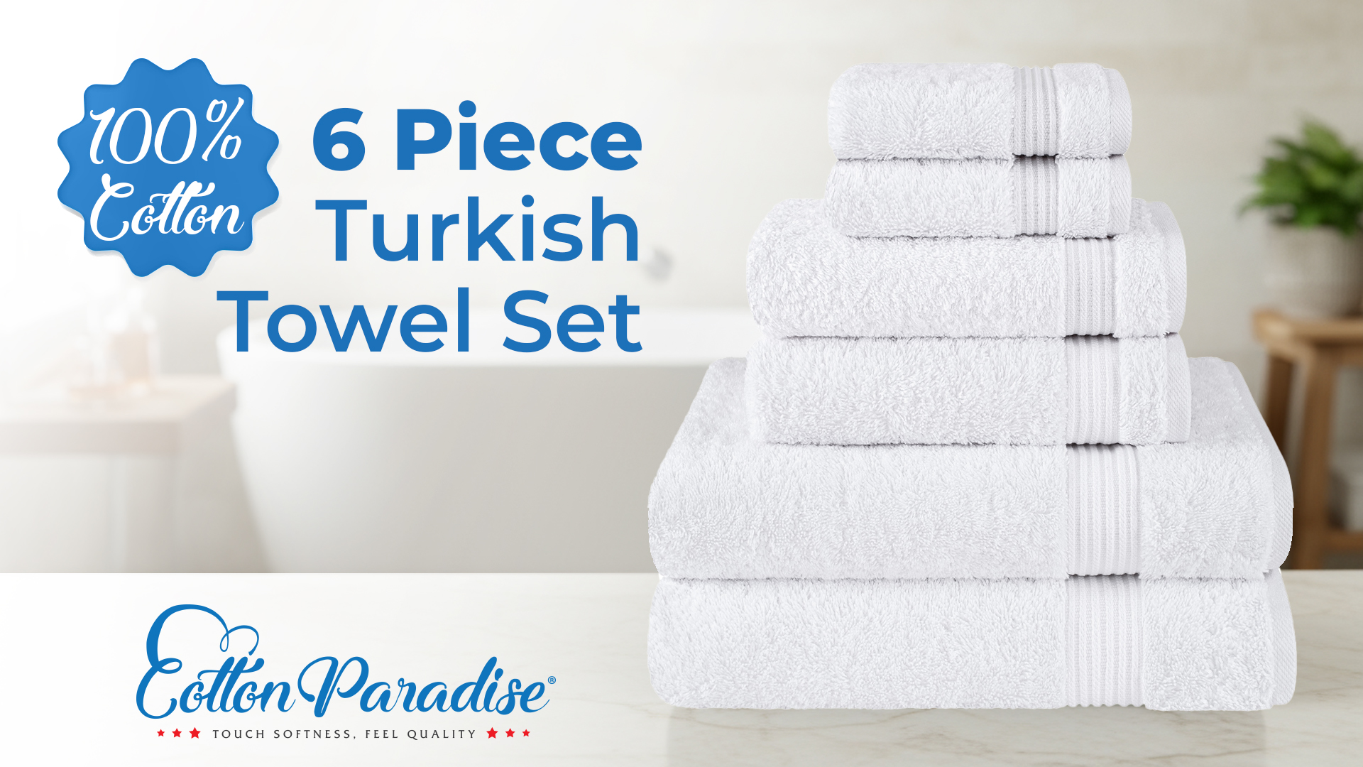 Amazon.com: Cotton Paradise 6 Piece Towel Set, 100% Cotton Soft