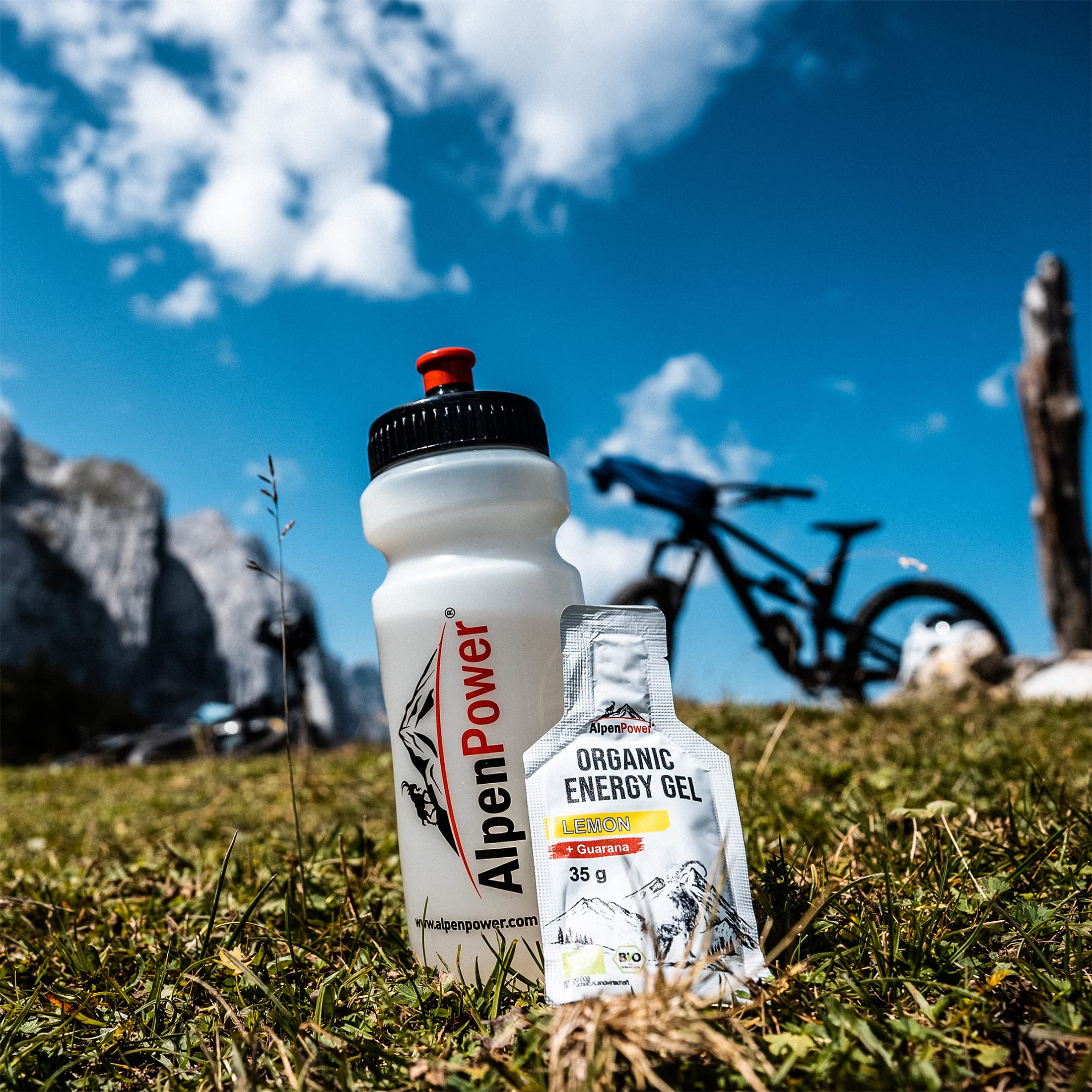 AlpenPower Bio Energy Gel Apfel 12 x 35 g - 100% natürliches Kohlenhydratgel ohne Zusätze - Mit Koffein aus Guarana - Schnelle & langanhaltende Energie - Booster für Sport