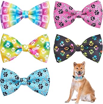 5pcs Dog Bow Ties for Small Medium Large Dogs Puppies Rabbit Cat Detachable Bowties with Elastic Bands Attach to Collar Pet Grooming Collar Attachment Accessories