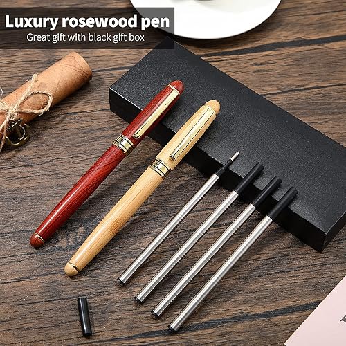 Miniatura 6 de Zonon 2 bolígrafos de madera de bambú hechos a mano con 4 recambios de bolígrafo negro y 1 caja de regalo para Navidad, Día del Padre, San Valentín,