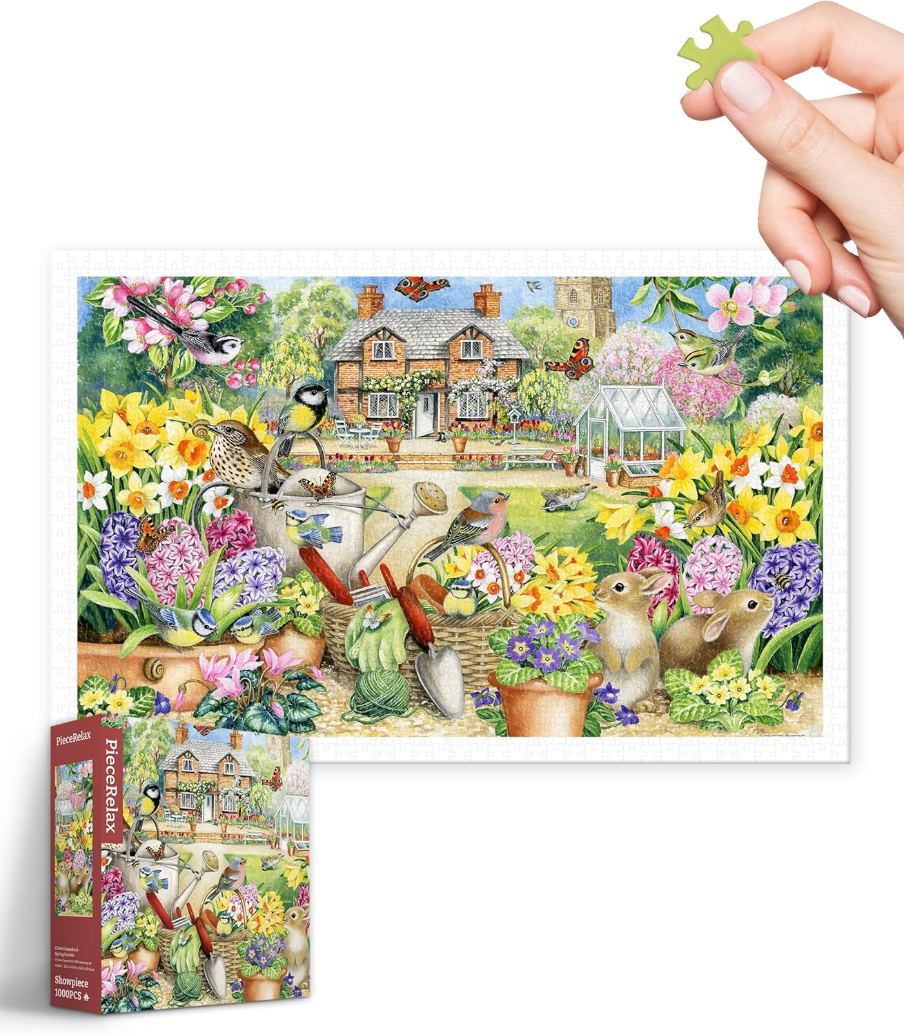 PieceRelax Plastic Jigsaw Puzzles for Adults 1000 Pieces - Claire Comerford - Spring Garden Most Satisfying Table Games and Gifts No Puzzle Mat Required [H3442]