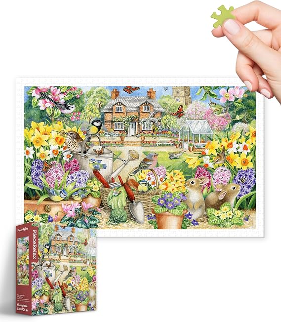 PieceRelax Two Plastic Jigsaw Puzzles Bundle - 1000 Piece - Spring Garden and 1200 Piece Fangyu Ma - Orange Meringue Pie [H3442+H3393]