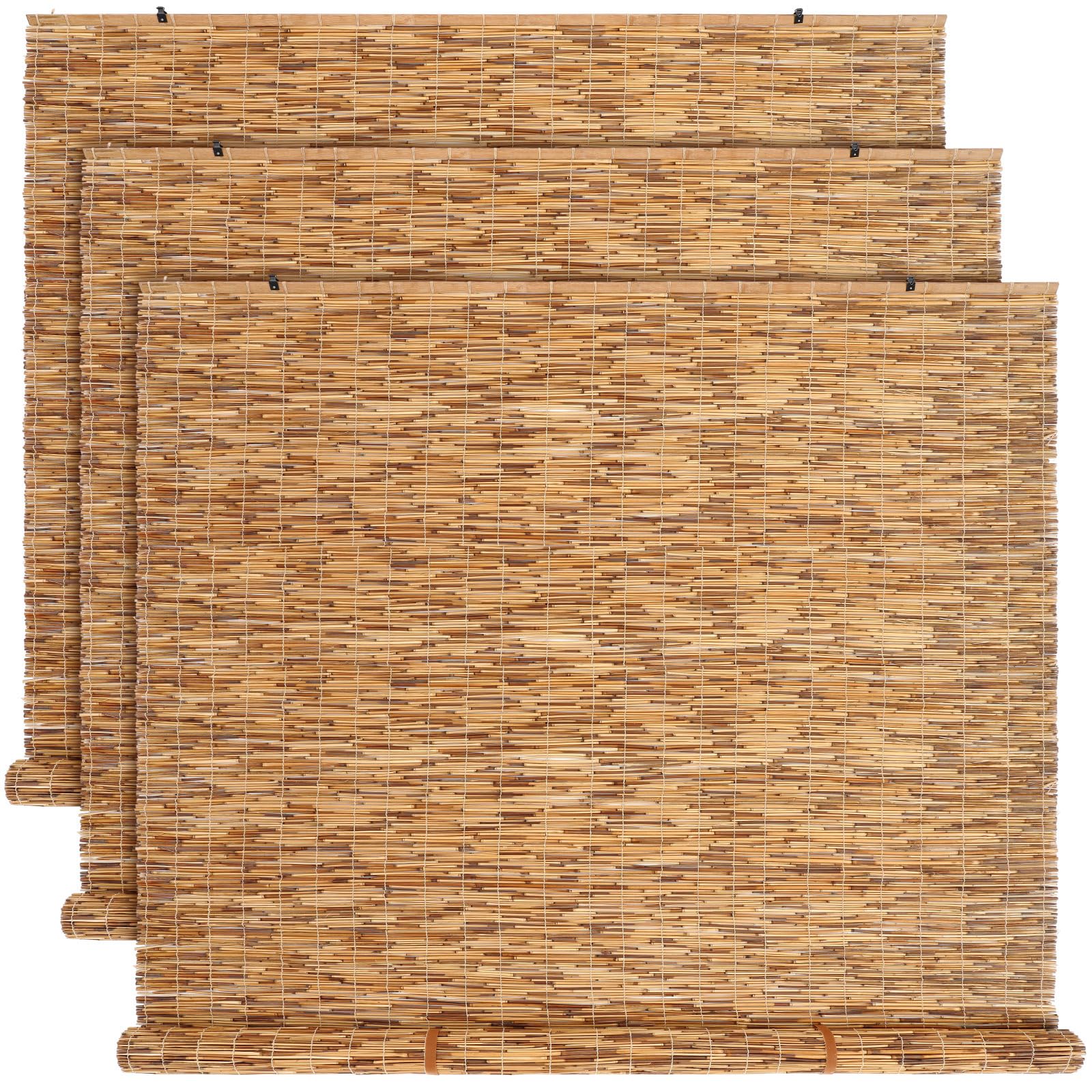 Photo 1 of DoubleFill Outdoor Bamboo Shades, 72" W x 72" H, Carbon Brown (3 Pcs)