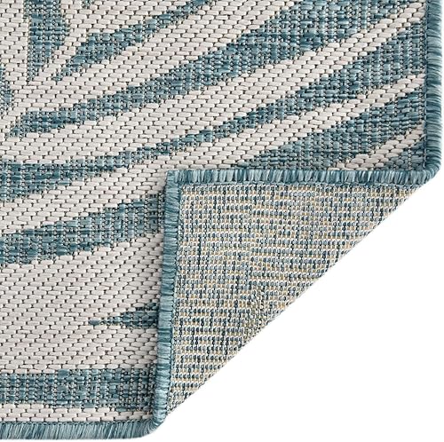 Miniatura 7 de Unique Loom - Tapete de la colección Outdoor Botanical, diseño de palmera (4.1 pies x 6.1 pies, rectangular, color aguamarina claromarfil)