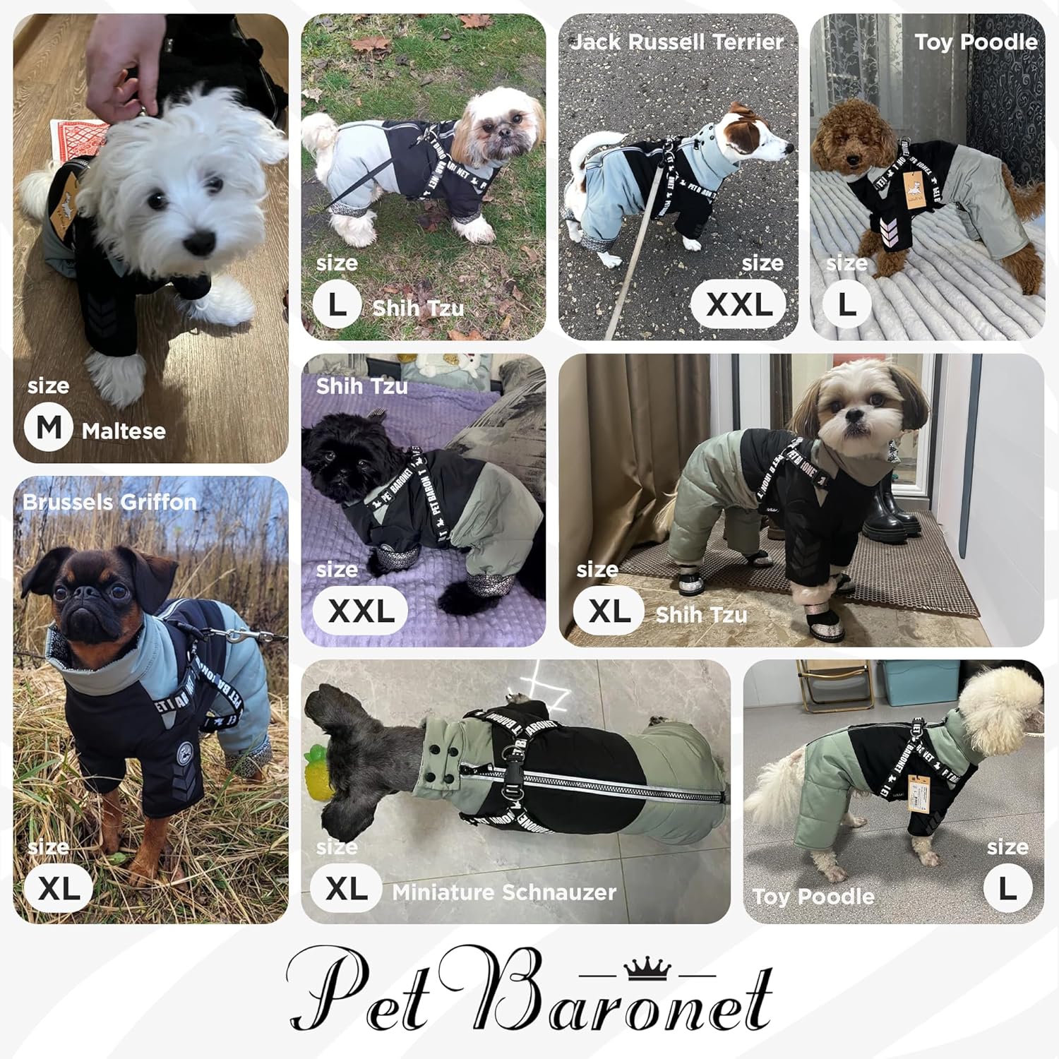 Waterproof Full Body Snowsuit with Harness, Reflective Jacket for Small and Medium Dogs (Green, M:Chest 15'', Length: 11'')