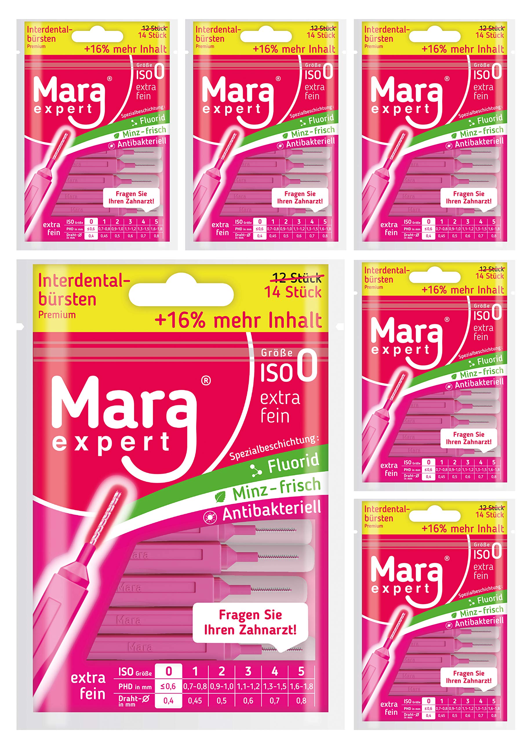 MARA EXPERT szczoteczki międzyzębowe różowe | 0,4 mm ISO 0 ekstra cienkie | 6 x 14 (= 84) szczoteczki międzyzębowe do przestrzeni międzyzębowych | uzupełnienie pielęgnacji zębów