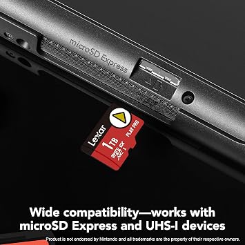 Lexar 1TB Play PRO microSD Express Card, UHS-I, C10, U3, V30, Full HD, 4K, Up to 900/600 MB/s Memory Card, Nintendo-Switch 2, ASUS ROG Ally, Steam Deck (LMSXPS0001T-BNNNU) | Up to 900/600mb per S Read and Write, UHS-I U3/class 10, IPX7 Water, Shock and X-Ray Resistant