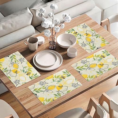 Vista 102 de Juego de 4 manteles individuales botánicos con diseño de flores, plantas botánicas, hojas de flores, rústico, floral, impermeable, lavable