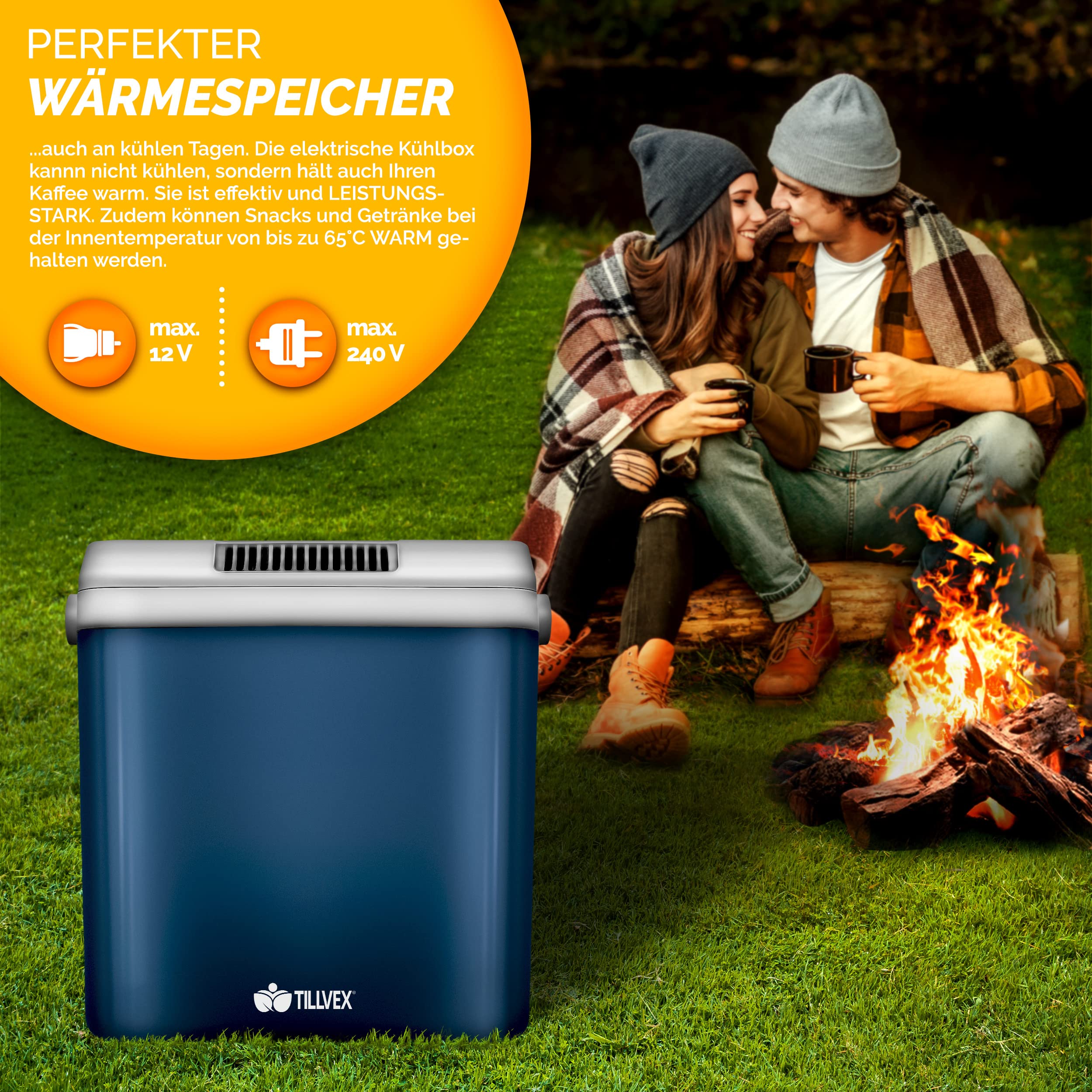 tillvex Kühlbox elektrisch 32L | Mini-Kühlschrank 230 V und 12 V für KFZ Auto Camping | kühlt & wärmt | ECO-Modus