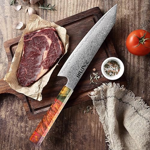 Miniatura 6 de Kiritsuke - Cuchillo de chef de 8 pulgadas, cuchillos de cocina japoneses VG10 de acero Damasco, cuchillo de corte de carne y sushi con mango de