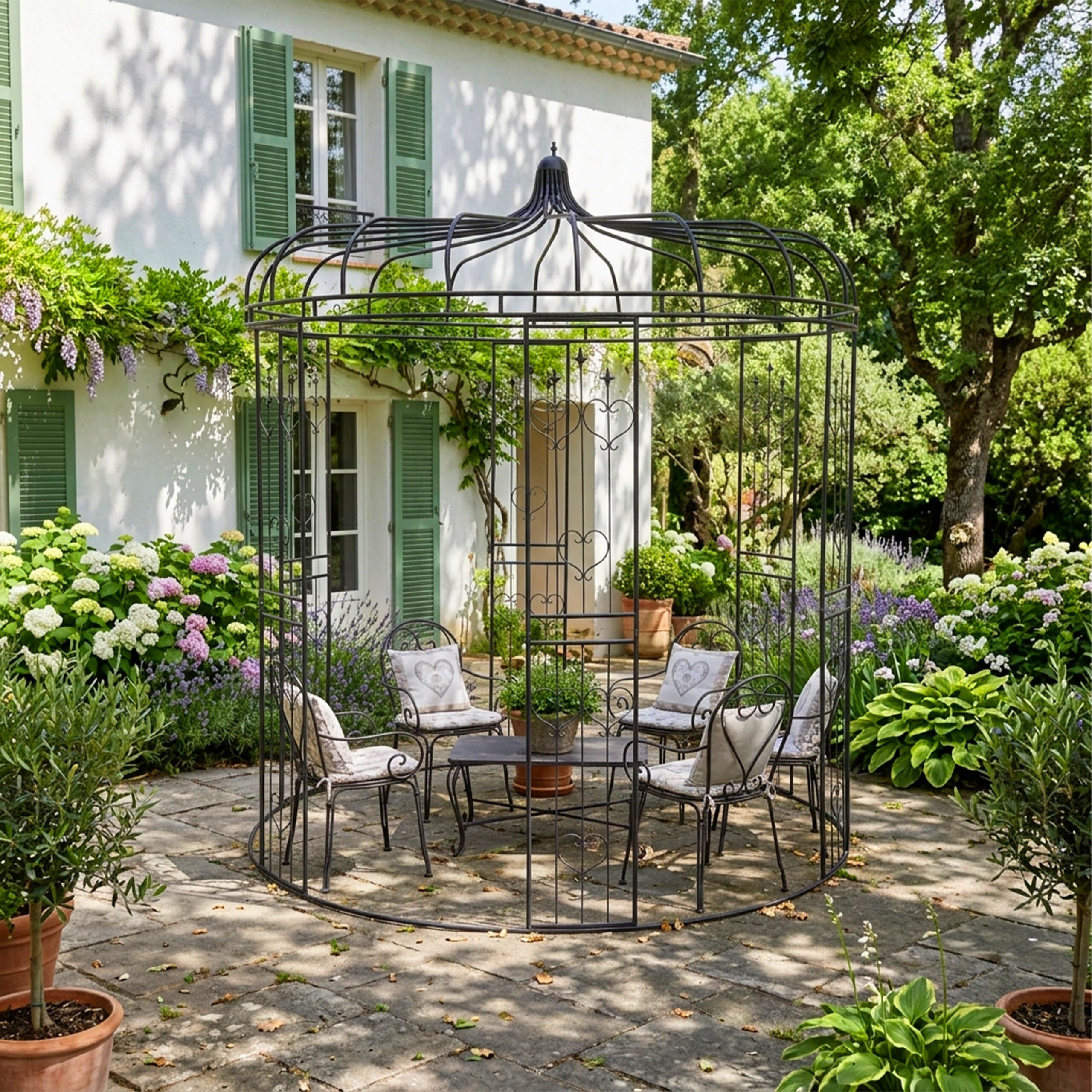Relaxdays Pavillon à Roses en métal, 271 x 232 cm, Noir, Arceau de Jardin Vintage pour Plantes grimpantes