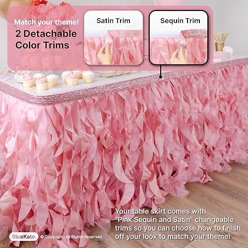 Miniatura 3 de Bluekate Falda de mesa rosa coral de 6 pies de organza doble, falda de mesa tutú para fiesta de quinceañera, decoraciones de fiesta de princesa,