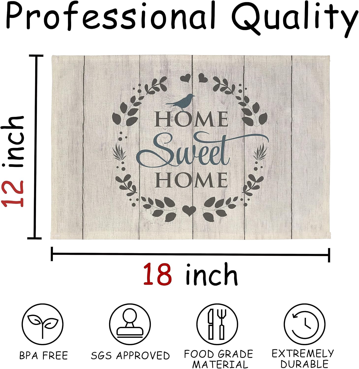 Home Sweet Home Placemats Set of 4,Rustic Home Table Mats Place Mats for for Kitchen Dining Table Decoration 12x18 Inch image 5
