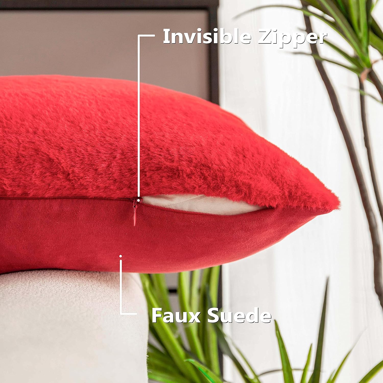 Home Brilliant Pillow Covers 26x26 Faux Fur Throw Pillows for Couch Plush Soft Euro Shams Large Pillow Covers for Bed Sofa Floor, Pack of 2, 26 x 26 inches, Red