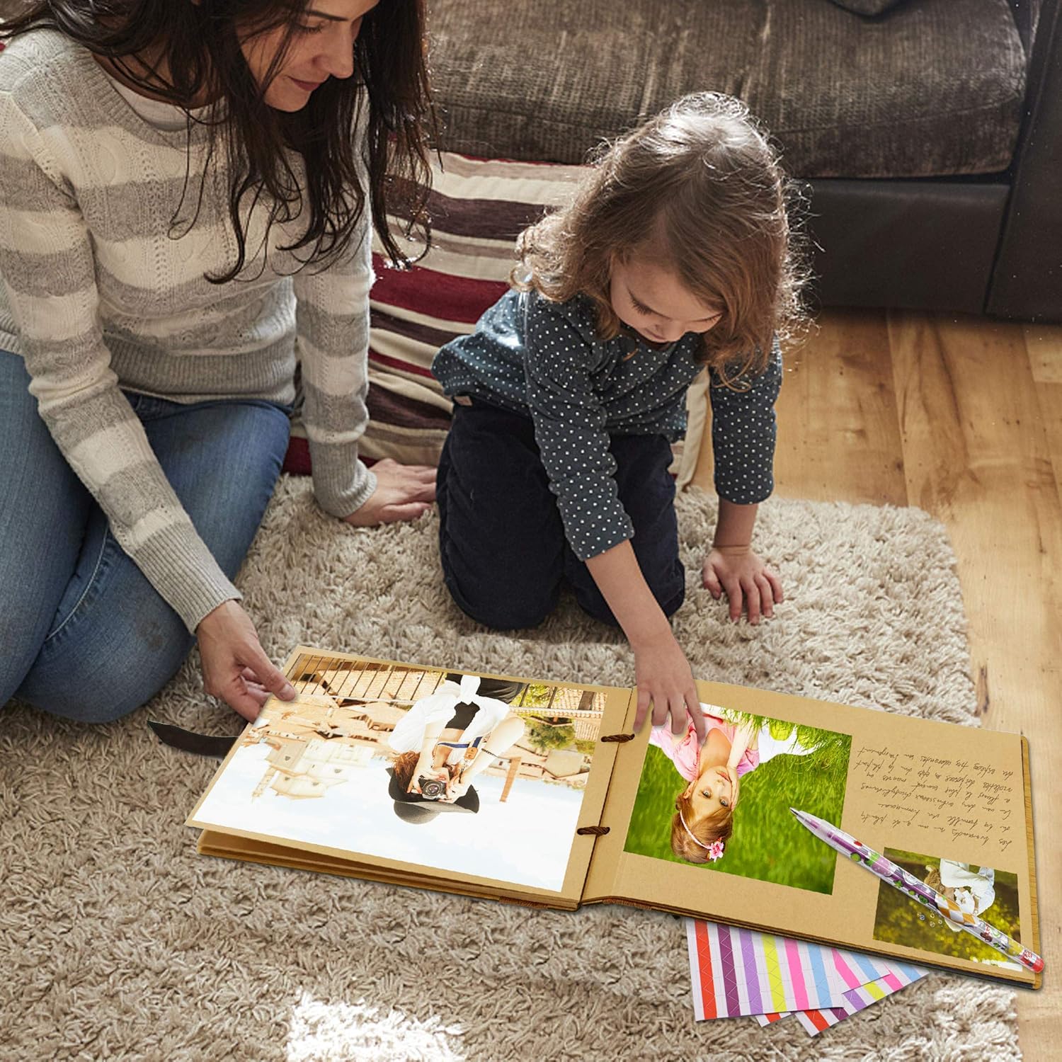 Wooden Photo Album Love Scrapbook Wood Scrapbooking Supplies,"Dandelion"Memory Book for Couples Anniversary Scrapbook Our Adventure Book Travel Album,with 6 Stickers,8 Color Pens
