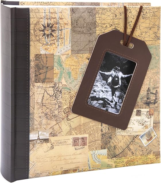 Kusso Travel Series Brown/Beige 7x5 inch / 13x18cm Photo Album with Luggage Tag Design and Photo Window