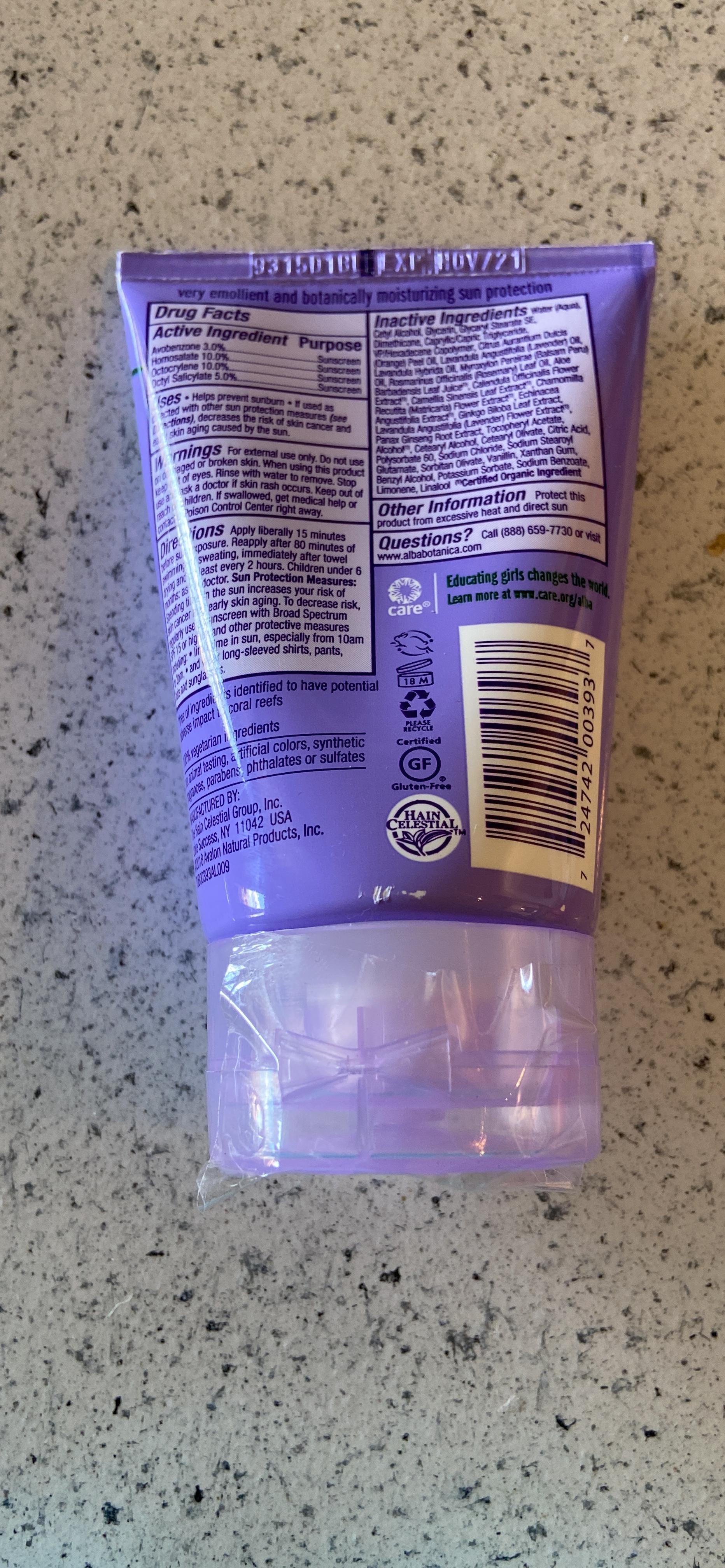 Alba Botanica Soothing Sunscreen, Pure Lavender SPF 45, 4 Ounce