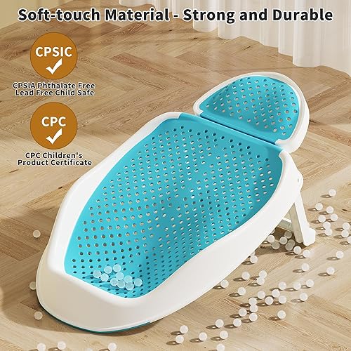 Miniatura 5 de Soporte de bañera para bebés de 0 a 6 meses, bañera portátil plegable para bebés, bañera ergonómica de malla para bebés, color azul