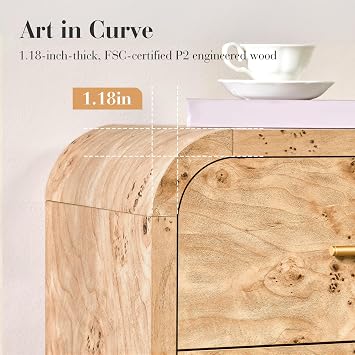 Curved 9-Drawer Dresser for Bedroom, 63 Wide Modern Chest of Drawers, Vanity Desk TV Stand for Living Room, Closet Storage Drawers Organizer Furniture, Nursery, Hallway, Light Burl