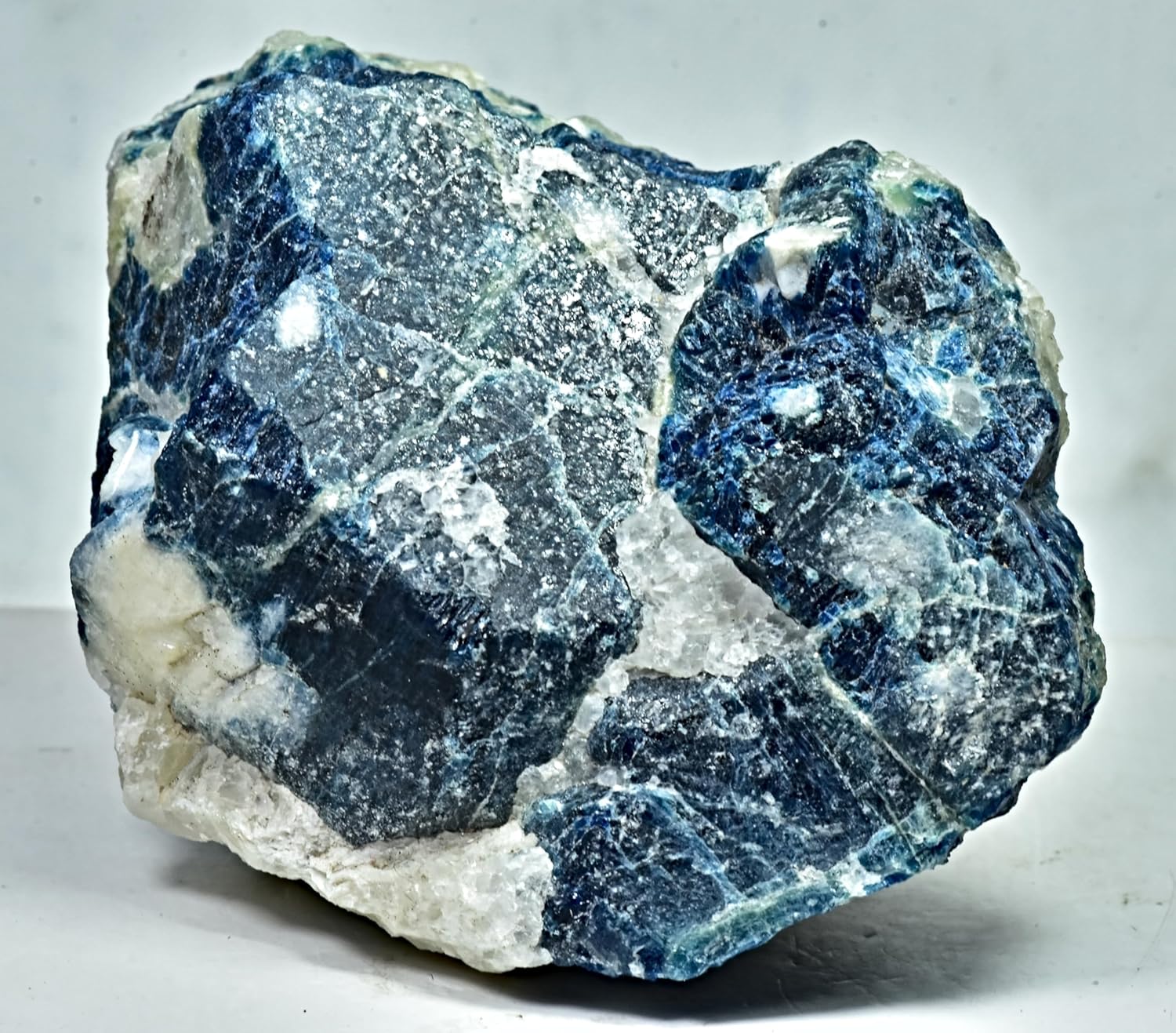 161 Gram Natural Fluorescent Sodalite Crystal Specimen Combined with Calcite