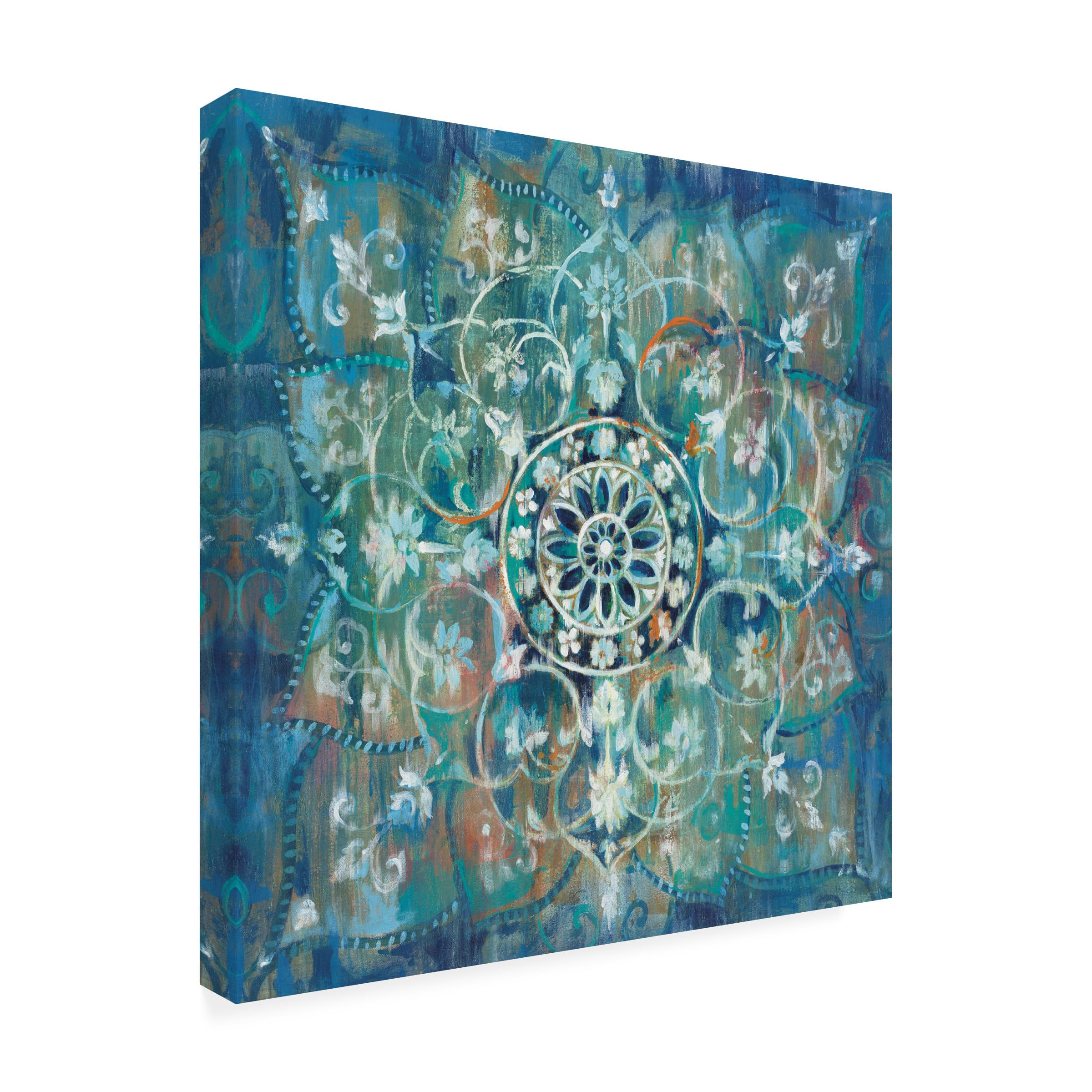 Wrapped Canvas Wall Art - Danhui NAI Mandala in Blue I Sq Wall Art for Living Room Bedroom
