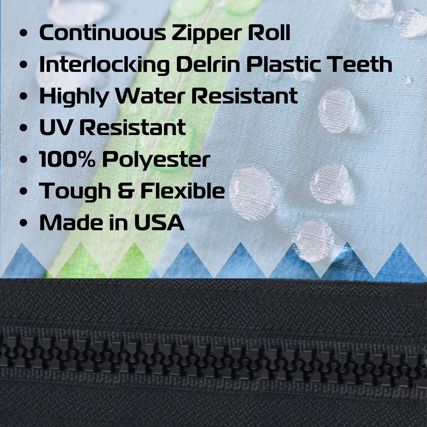 EZ-Xtend #8 Lenzip Chain Plastic Molded Plastic Tooth Zipper by The Yard w/Metal Locking Dbl Sliders-Bags, Boat Cushions, Boat Cover, Back Pack, Sewing Project, Replacement Zipper (5 Yds + 4 Sliders)