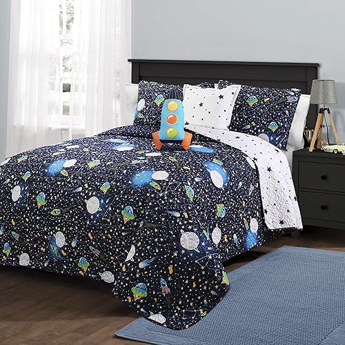 Lush Decor Universe Parure de lit 5 pièces pour lit Double/Grand lit, Bleu Marin