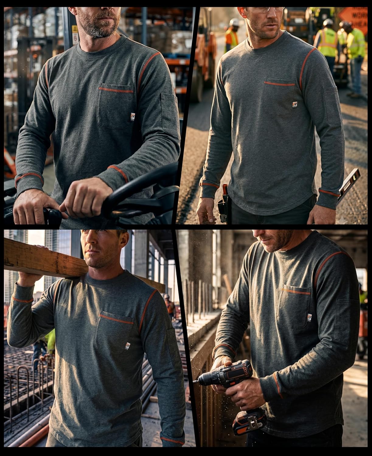 VATRENUS FR Shirts Crewneck 5.5oz Lightweight Flame Resistant 100% Cotton Men's Pre-Washed Fire Retardant Workwear