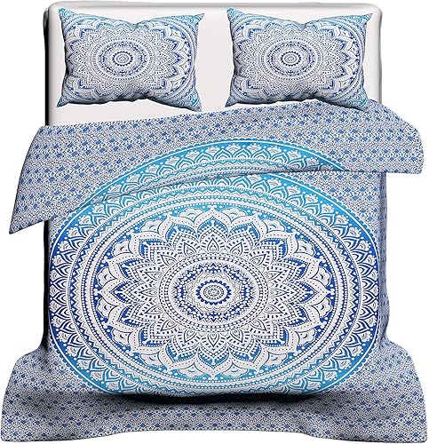 Indian Ombre Print Duvet Cover with 2 Pillow Cover Handmade Bedding Coverlets Mandala Tapestry Duvet Double Size Sham Pillow