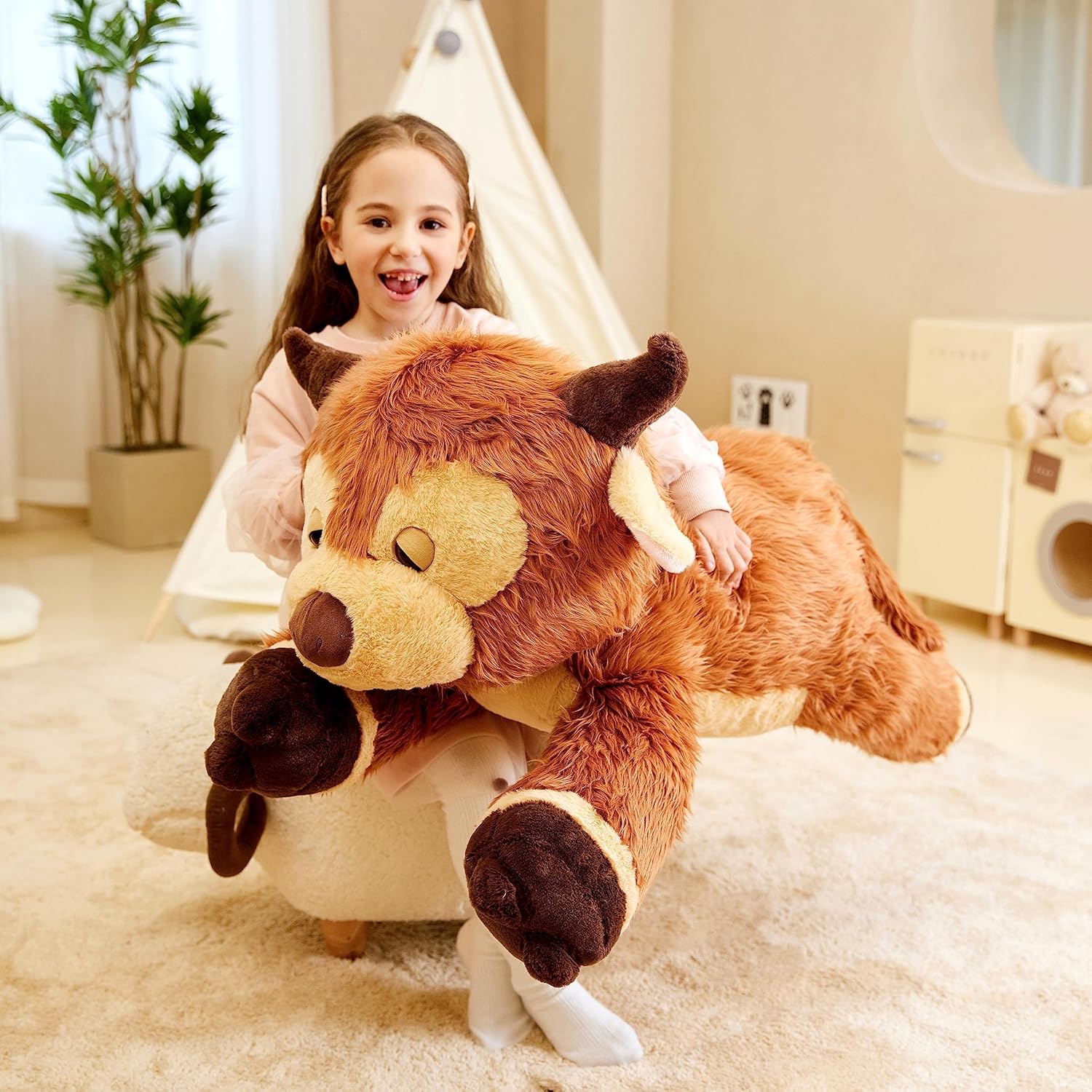 IKASA Giant Scottish Highland Cow Stuffed Animal Plush Toy,Large Big Jumbo Soft Toys,33" Huge Size Cute Fluffy Fat Plushie,Gifts for Kids