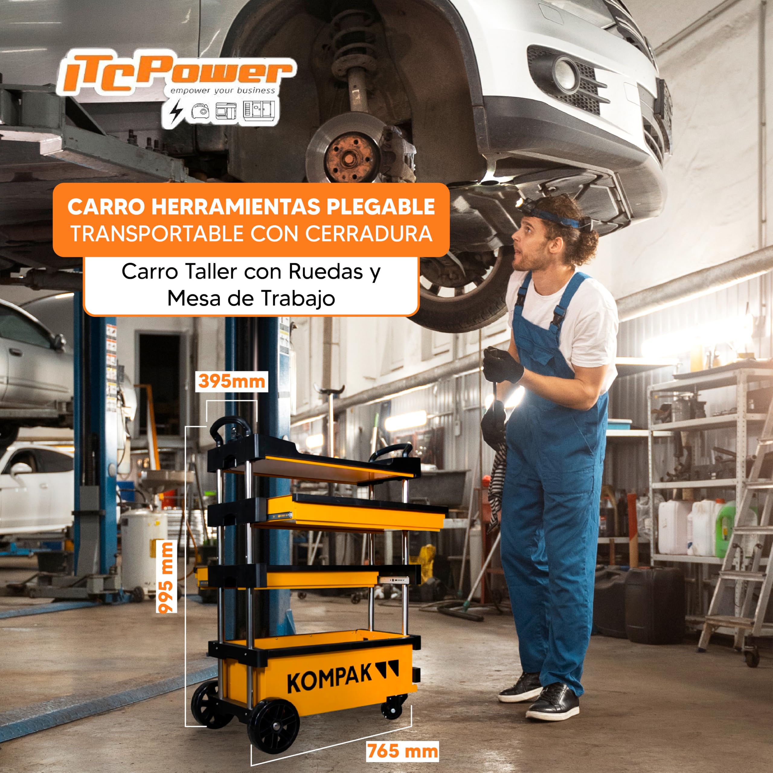 Kompak KP-KT01 Carro para Herramientas Plegable Transportable, amarillo y negro