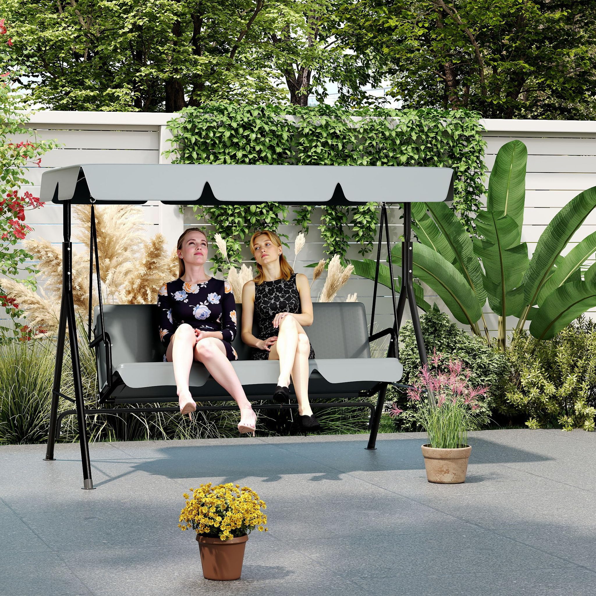 Froadp Columpio de jardín para exteriores con techo, 3 plazas, soporta hasta 200 kg, resistente a la intemperie, columpio para adultos en el jardín, balcón, terraza, 176 x 110 x 152 cm, antracita