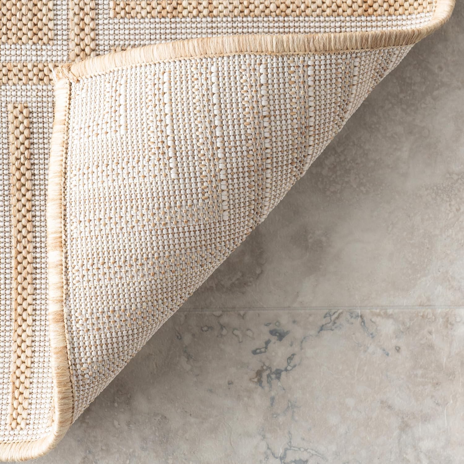 Nuloom Asha Tan/Ivory, 10' x 14', Casual, Striped Border, Soft and Cozy, High Traffic, Stain Resistant, Easy Clean, Durable Area Rug for Indoor/Outdoor Patio, Deck, Porch, Garden, Courtyard