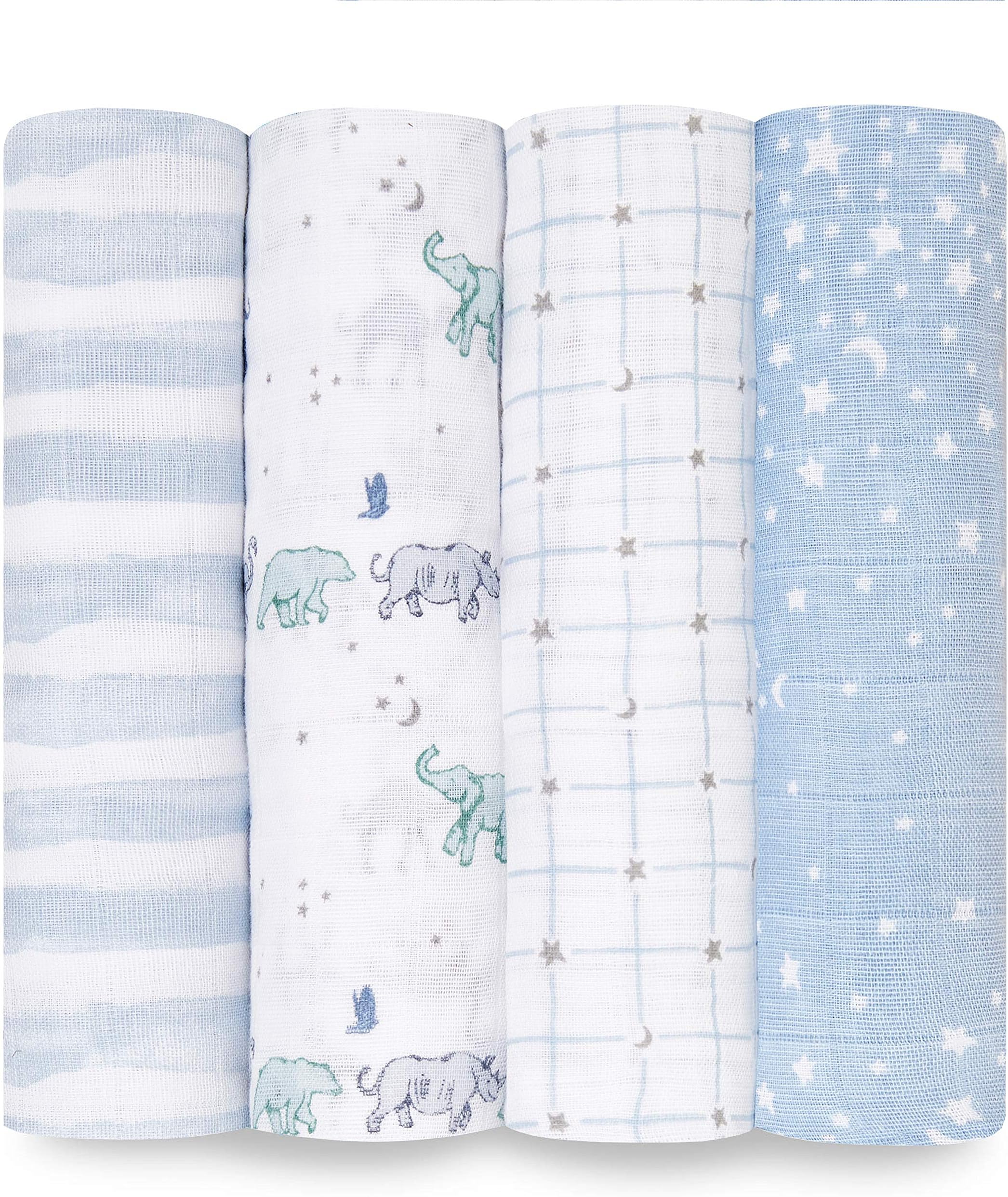 100% cotton Muslin Swaddle & Receiving Blankets for Baby Girls & Boys, 120x120cm, Ideal Newborn & Infant Swaddling Wrap Set, Perfect Shower Gifts, 4 Pack, rising star