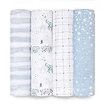 aden + anais Boutique Muslin Swaddle Blanket for Baby Girls and Boys, Newborn Receiving Blanket for Swaddling, 100% Muslin Cotton Swaddle Wrap, 4 Pack, Rising Star