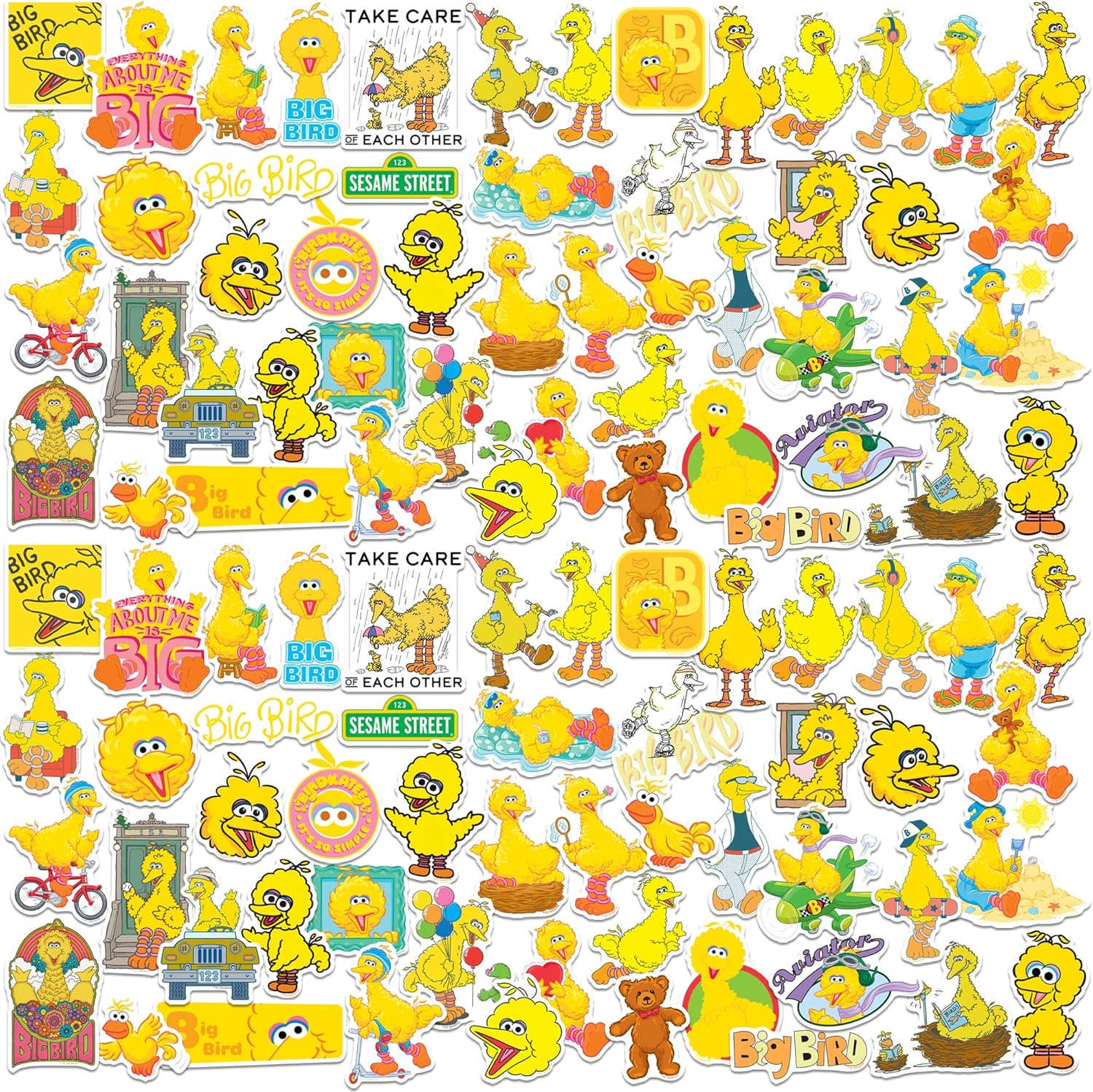 Sesame Street Big Bird 150ct Vinyl Sticker Pack – Large Waterproof Die-Cut Stickers for Laptop, Water Bottle, Scrapbooking, Tablet – Big Bird Character Variety Set