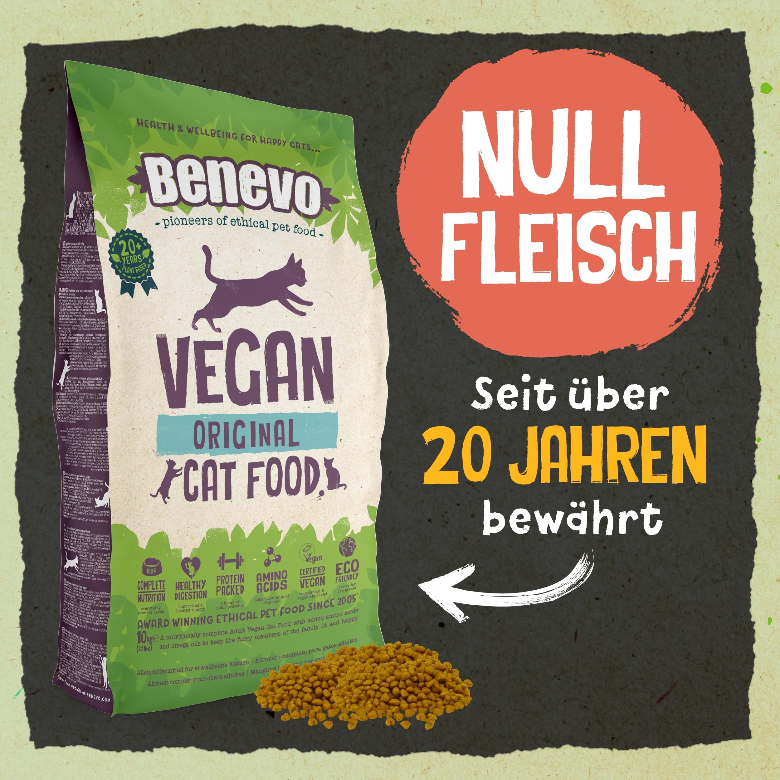 Benevo Veganes Katzenfutter 10kg - Vollständiges Trockenfutter, Hypoallergenes